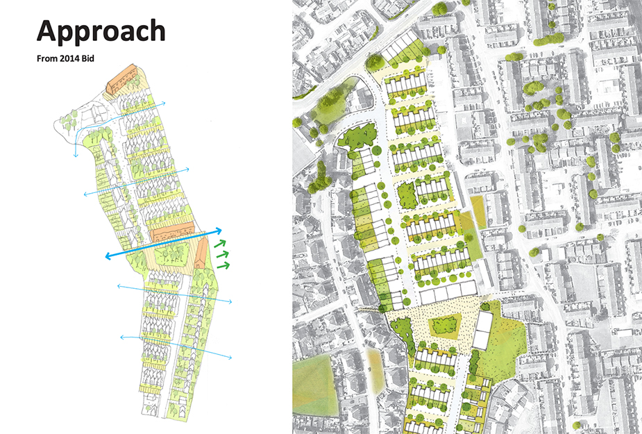 An fiagram and a plan showing the approach to design of Fraser Avenue