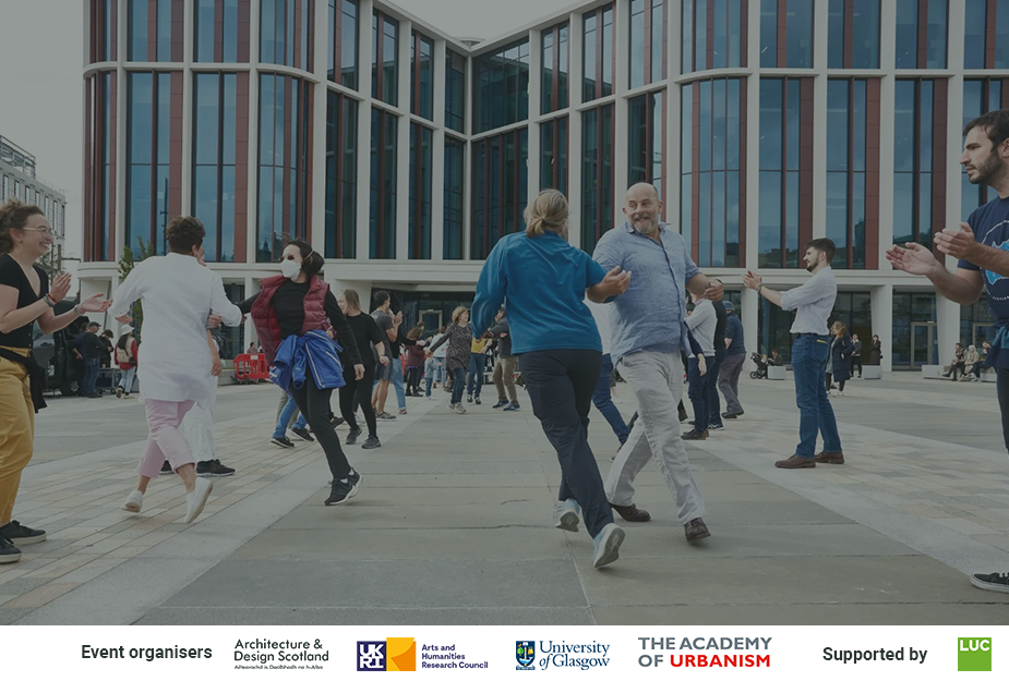 People dancing at the West Fest Ceilidh at St Mungo Square, University of Glasgow.