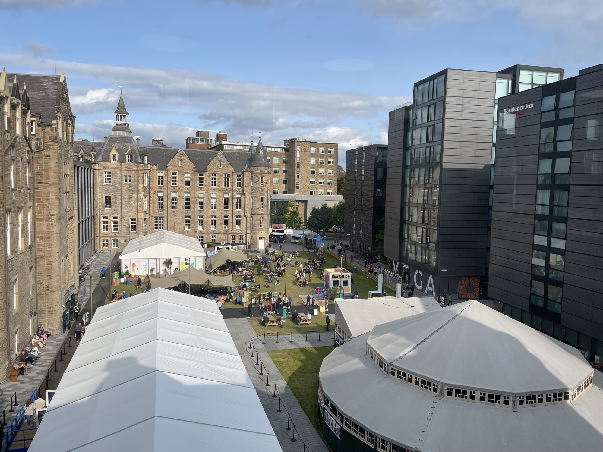 A view of the Edinburgh Book Festival from upstairs in the Edinburgh Futures Institute