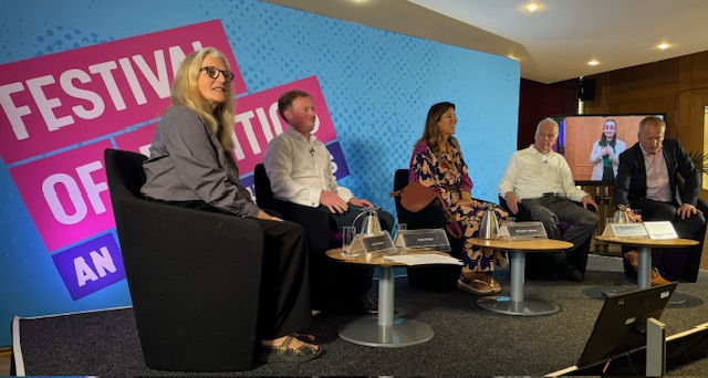 Image of the host and four panellists at the '20 Years of Holyrood' event.