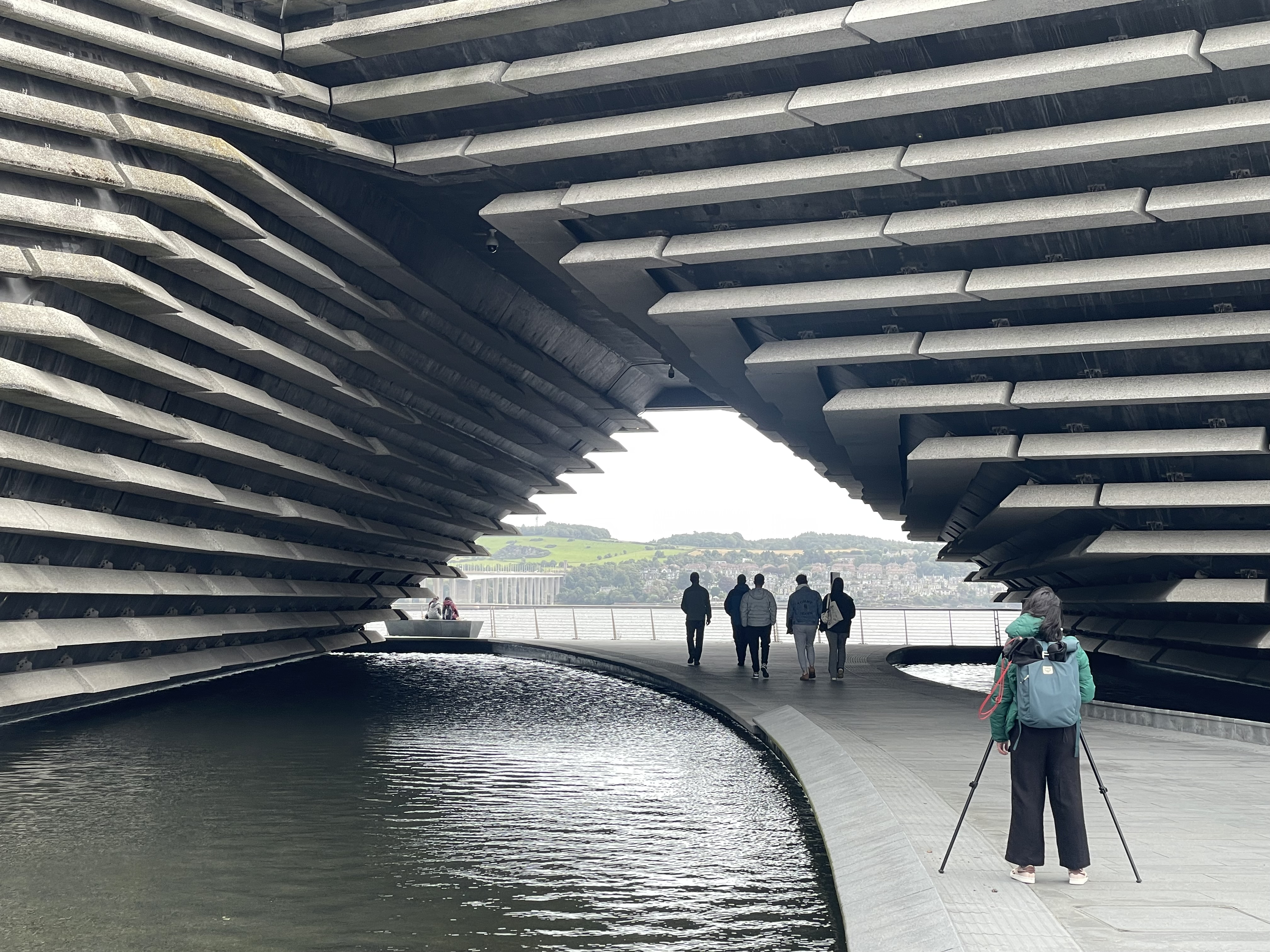 Rachel filming outside at V&A Dundee.