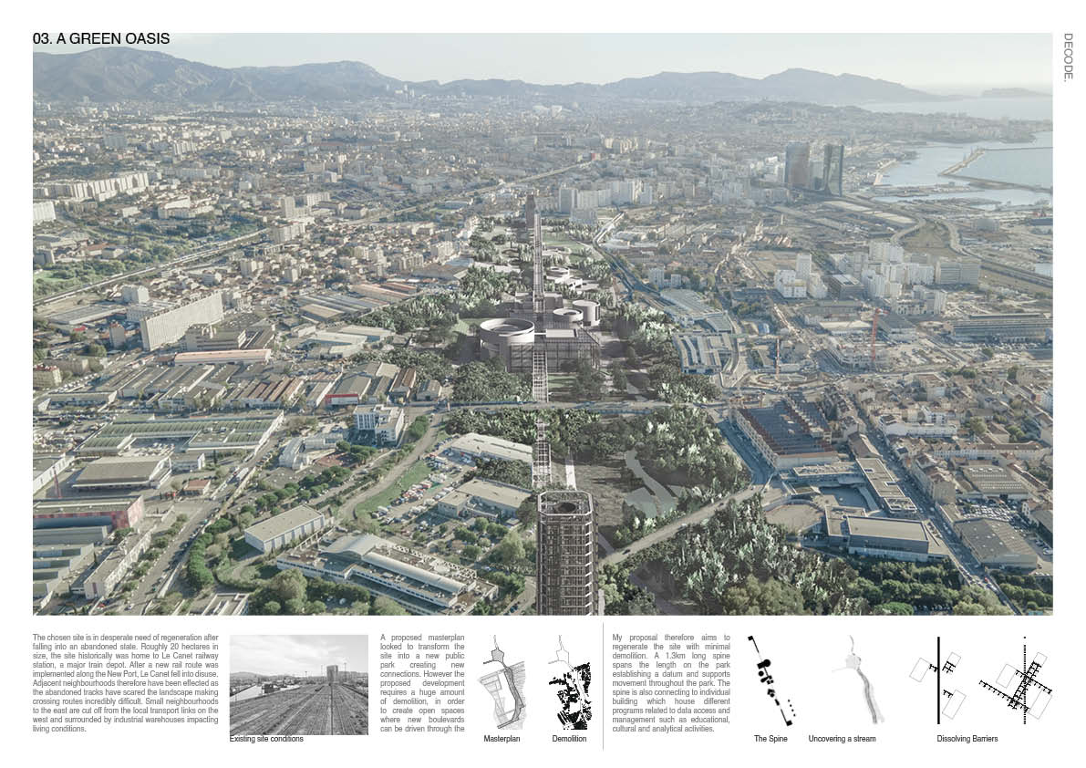 Architectural masterplan of DECODE by 2024 Student Award winner Euan Clarke.