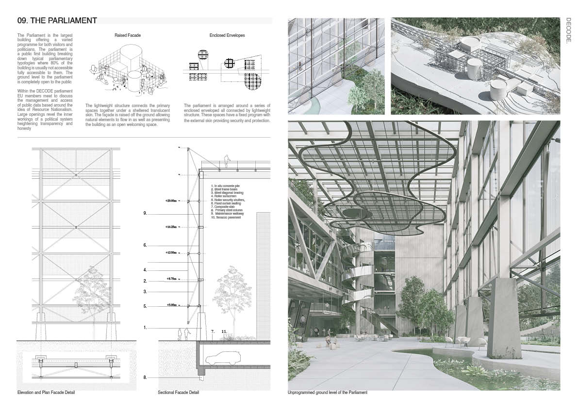 Interior rendering of a ground level parliament from DECODE by 2024 Student Award winner Euan Clarke.