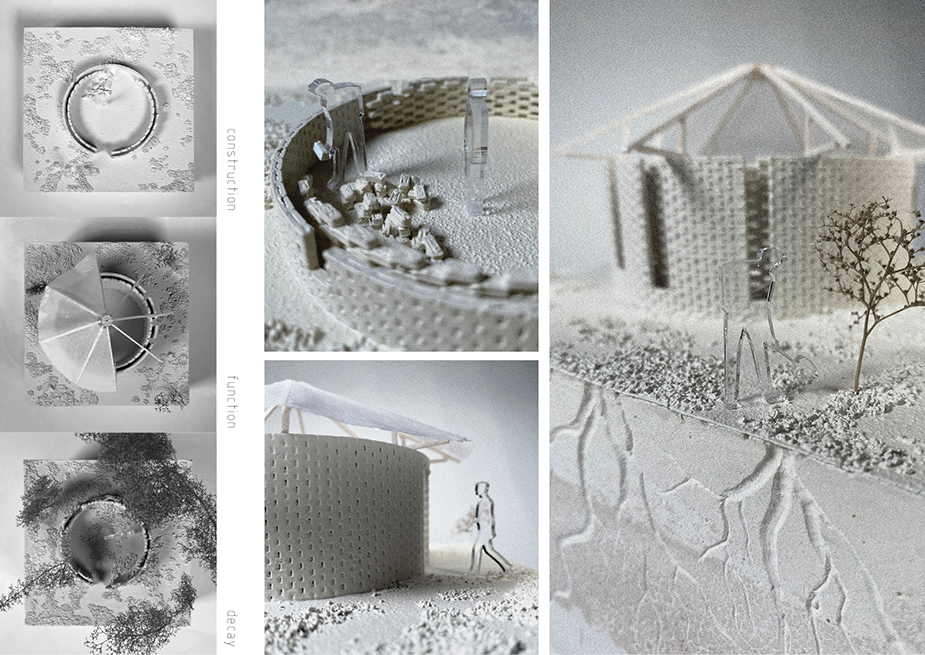 A close up of the architectural rendering of a hut from the hidden network of mycelium by 2024 Student Award winner Ailsa Hutton