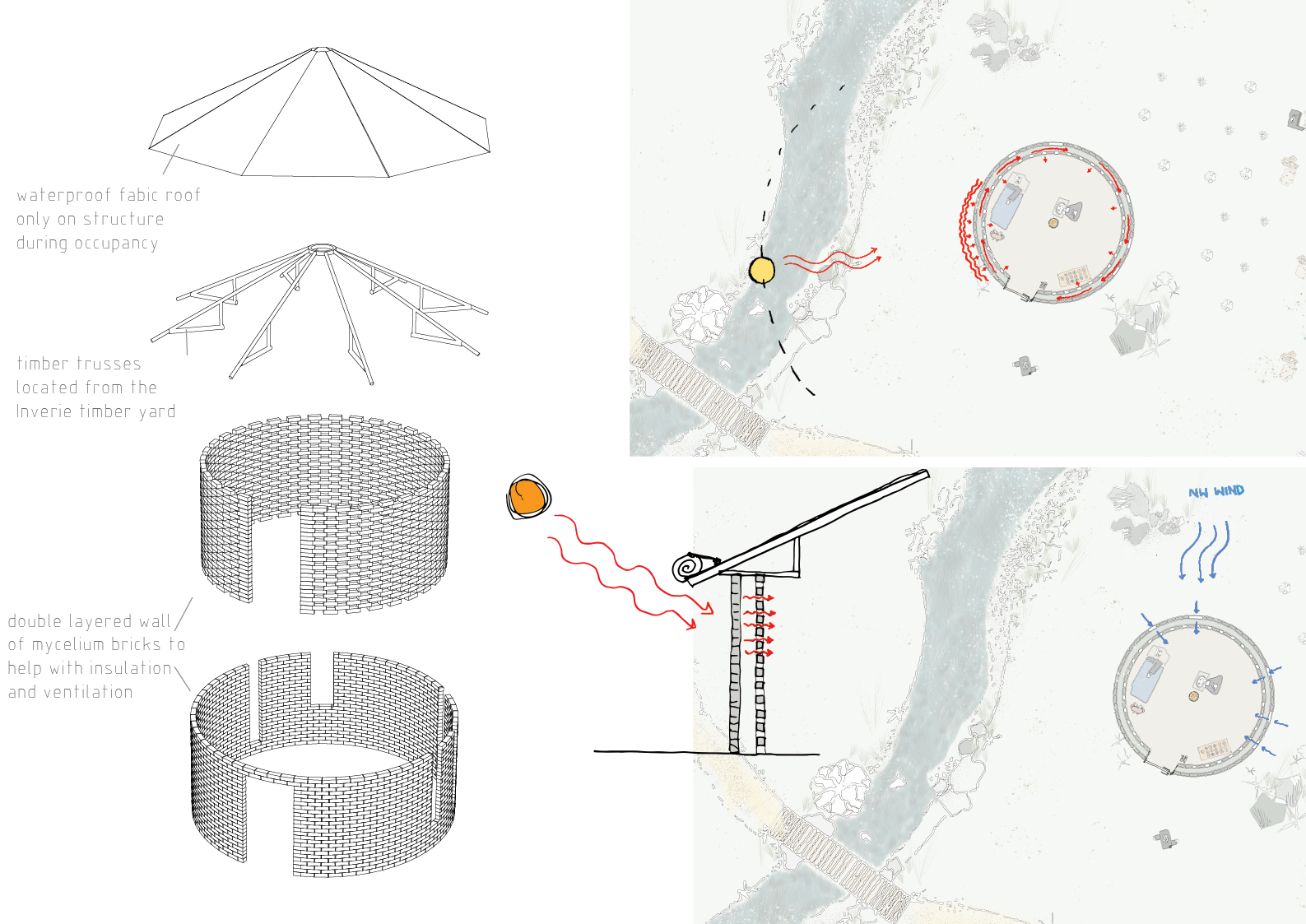 Architectural drawing from the hidden network of mycelium by 2024 Student Award winner Ailsa Hutton