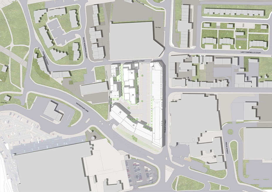 Pilmuir site plan drawing showing context of Linen Quarter