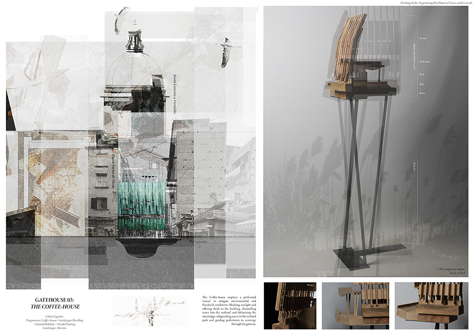 Cross section of the coffee house from the project Working Walls by 2024 Student Award winners Briony Potter and Isabelle Warren